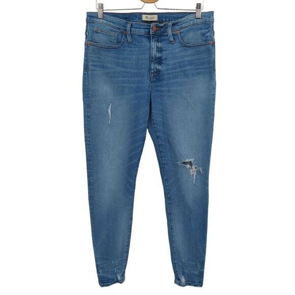 Madewell Women 32 9in High Rise Skinny Jeans Whiskered Distressed Denim Pockets - Picture 1 of 15